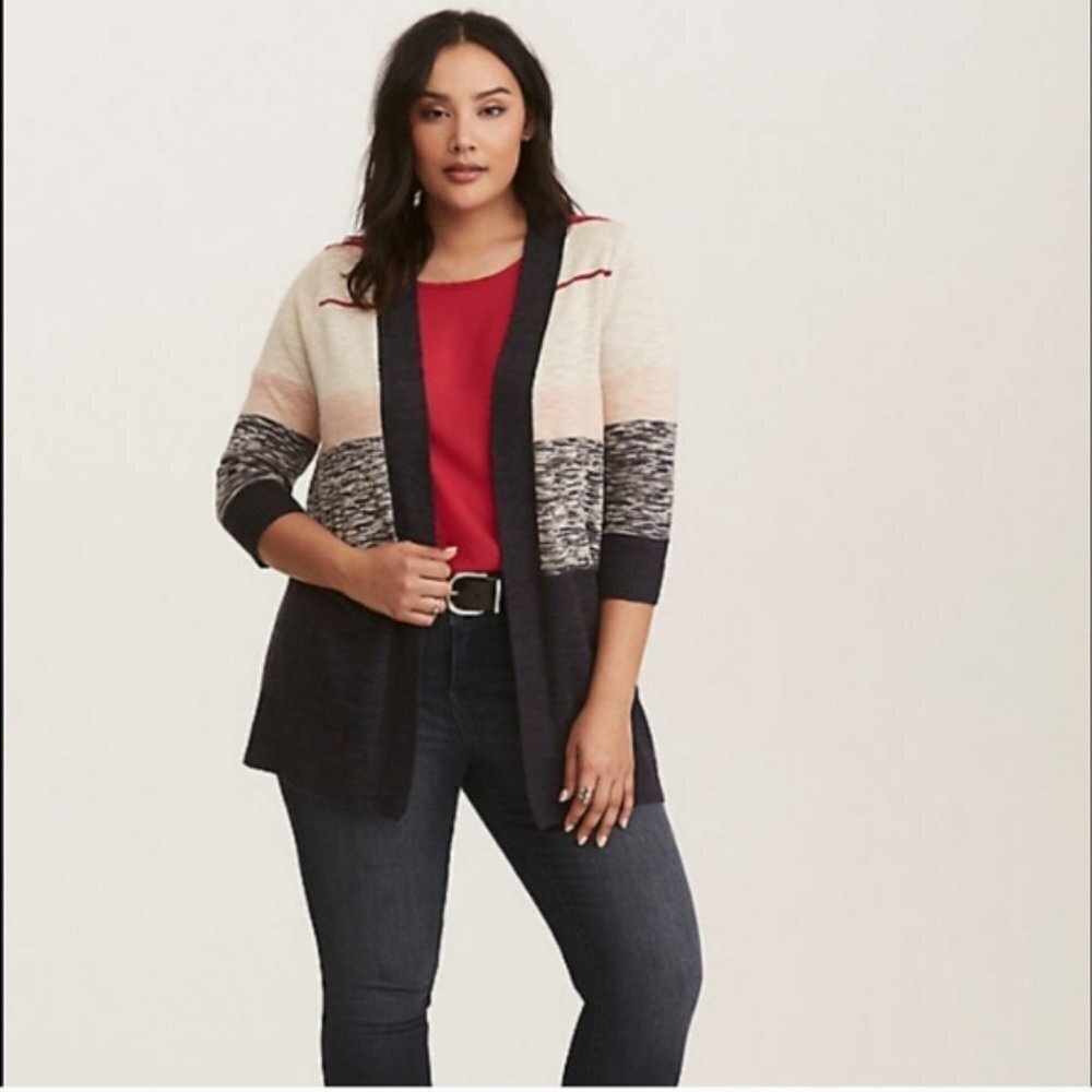Torrid STRIPED OPEN CARDIGAN Navy Pink 10